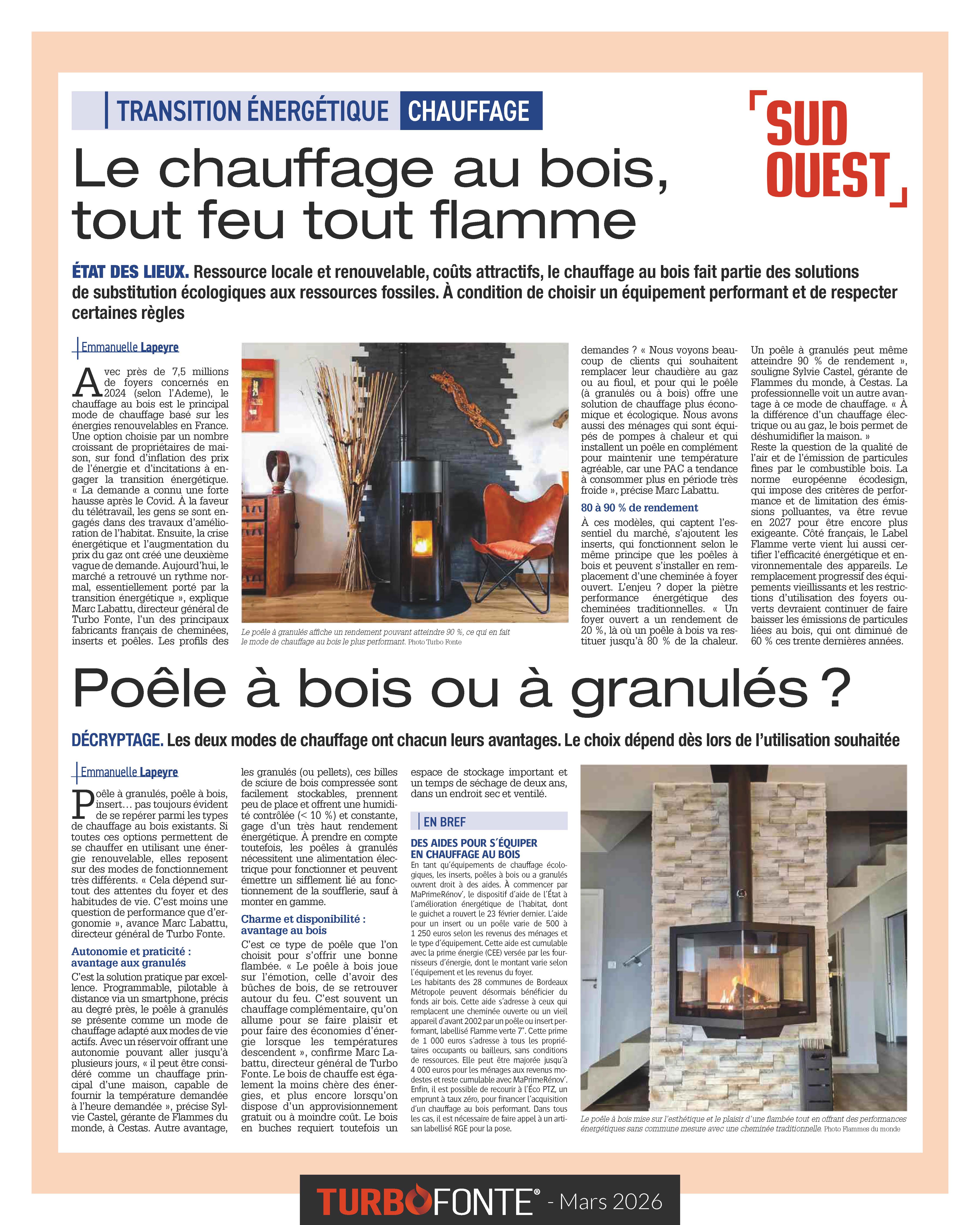 Turbo Fonte - Poêles et cheminées - interview de Marc Labattu dans Sud-Ouest